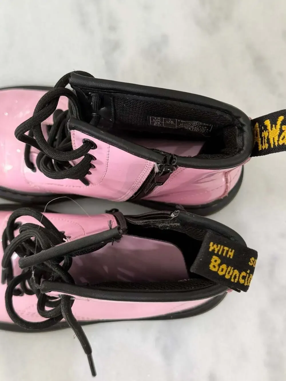 Dr. Martens 1460 Kids Patent Pink Lace-Up Combat Boots with Side Zip